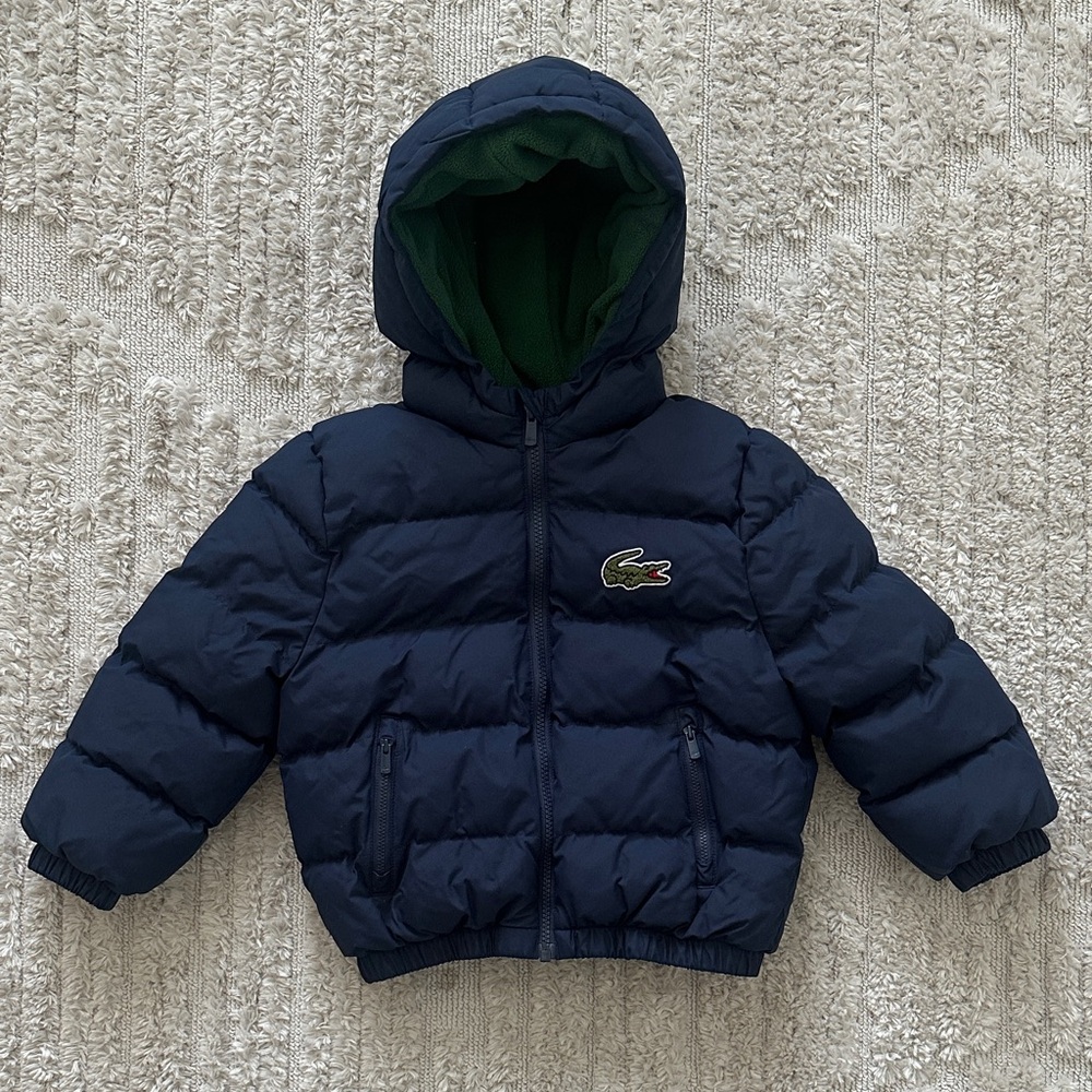 Lacoste Navy Puffer Jacket with Green fleece Lining